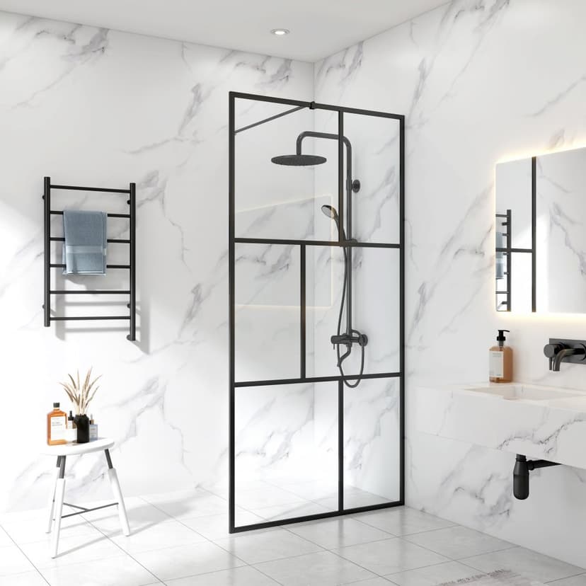 Duschvägg med svart spröjs | Stilren design | 6mm säkerhetsglas