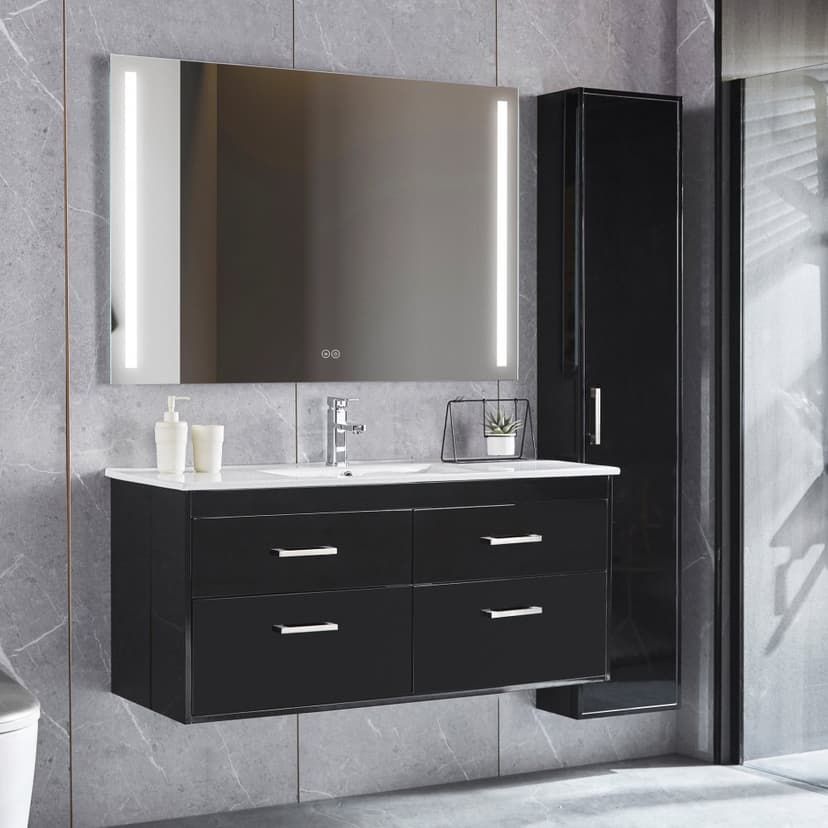 Badrumspaket | Kommod 120cm | Högskåp & LED-spegel | Svart