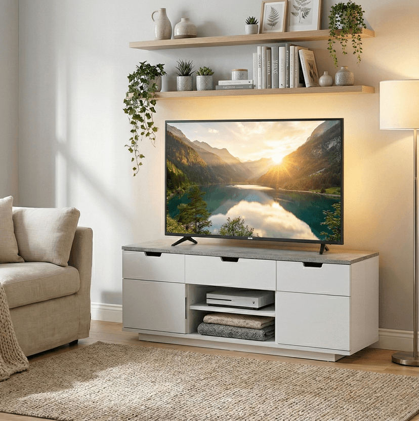 TV-bänk med rymlig förvaring | Vit/grå | Malte