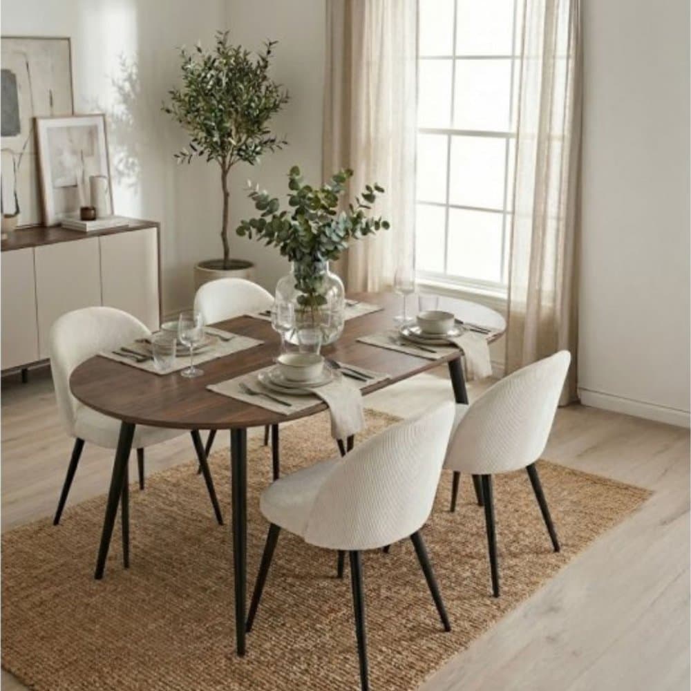 Matstol  Beige Manchester med svarta stålben | Modern & bekväm matstol | Alice