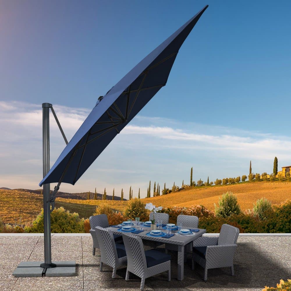 Rektangulärt premiumparasoll 3x4m med vev | Blå