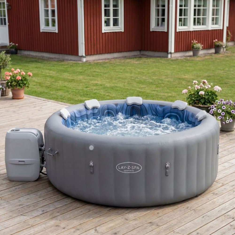 Lay-Z-Spa Santorini Smart HydroJet Pro 7 (216x80 cm) | Uppblåsbart spabad för 7 personer | 6001T
