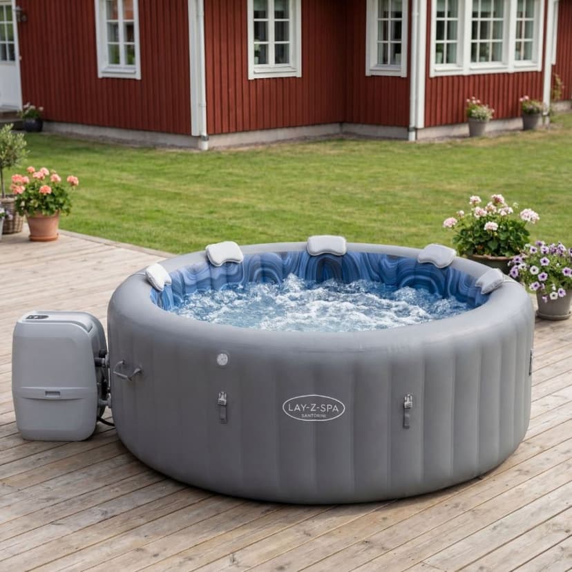 Lay-Z-Spa Santorini Smart HydroJet Pro 7 (216x80 cm) | Uppblåsbart spabad för 7 personer | 6001T