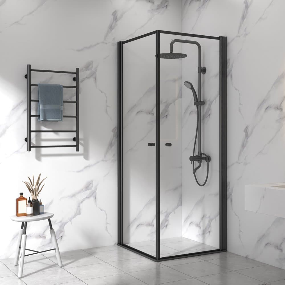 Duschhörna 80x80cm | Aluminium & säkerhetsglas | Svart ram