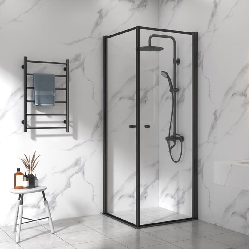Duschhörna 80x80cm | Aluminium & säkerhetsglas | Svart ram