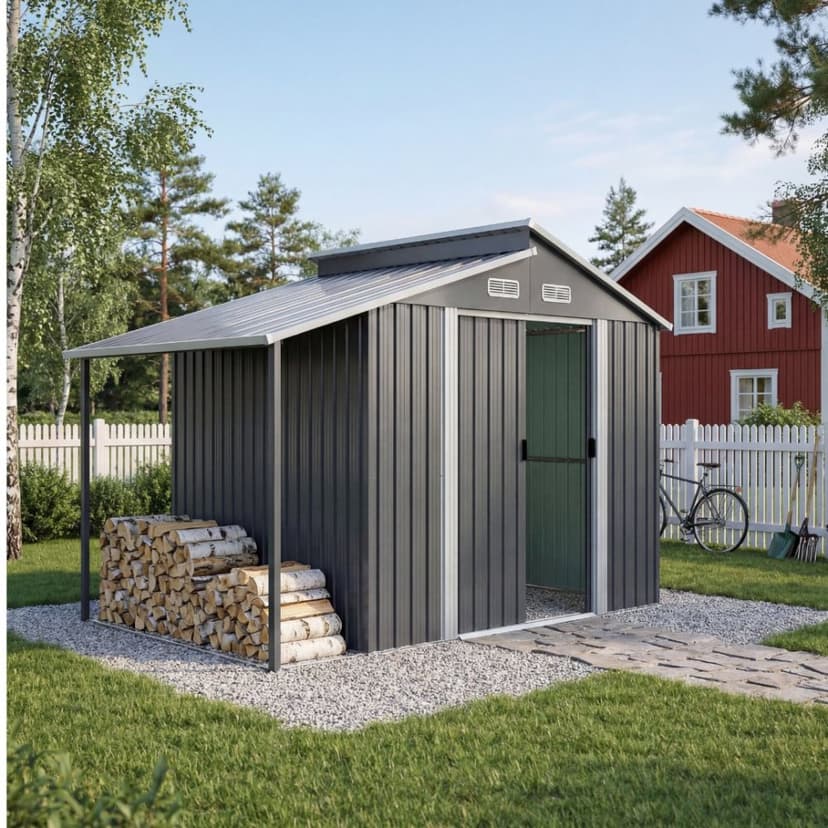 Förråd och redskapsbod 5m² | Dubbel Skjutdörr | 2 i 1 lösning  | Grå