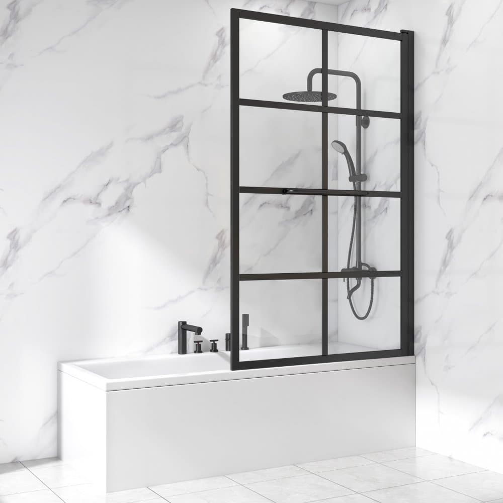 Duschvägg badkar 150x80 cm | Industristil med svart spröjs