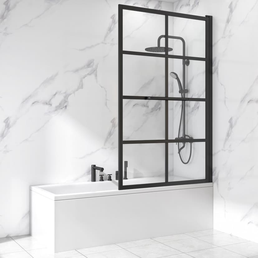 Duschvägg badkar 150x80 cm | Industristil med svart spröjs