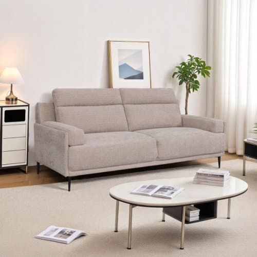 Soffa med 3-sits | Hög rygg, kallskum & fjädersystem | Beige