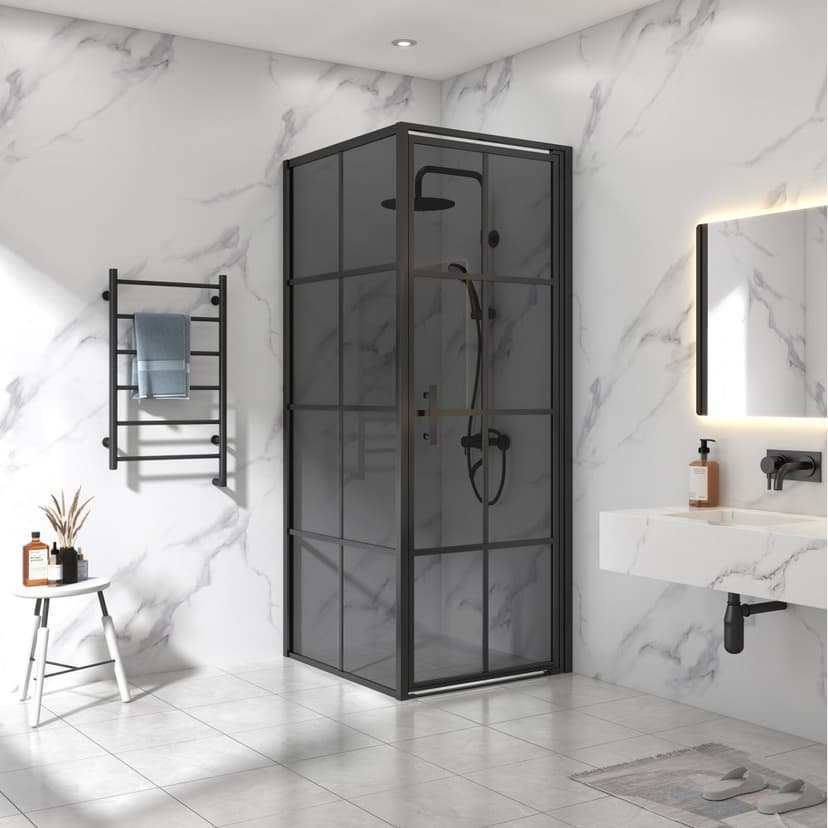 Duschhörna 90x90x200 | Svarttonat glas | Svart spröjs