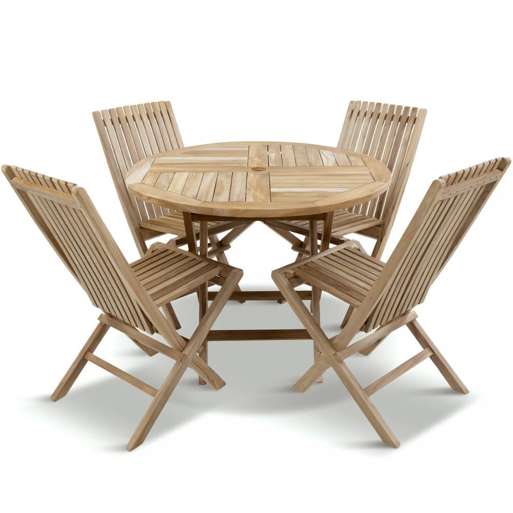 Runt utebord i premiumteak | 4 stolar | Lyfco Smögen