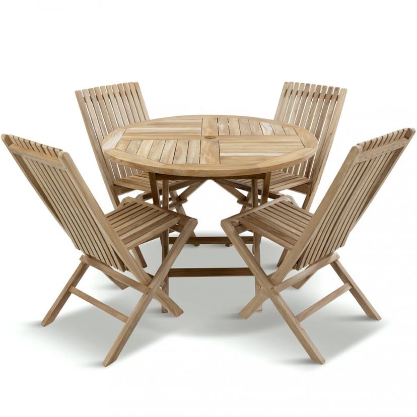 Runt utebord i premiumteak | 4 stolar | Lyfco Smögen