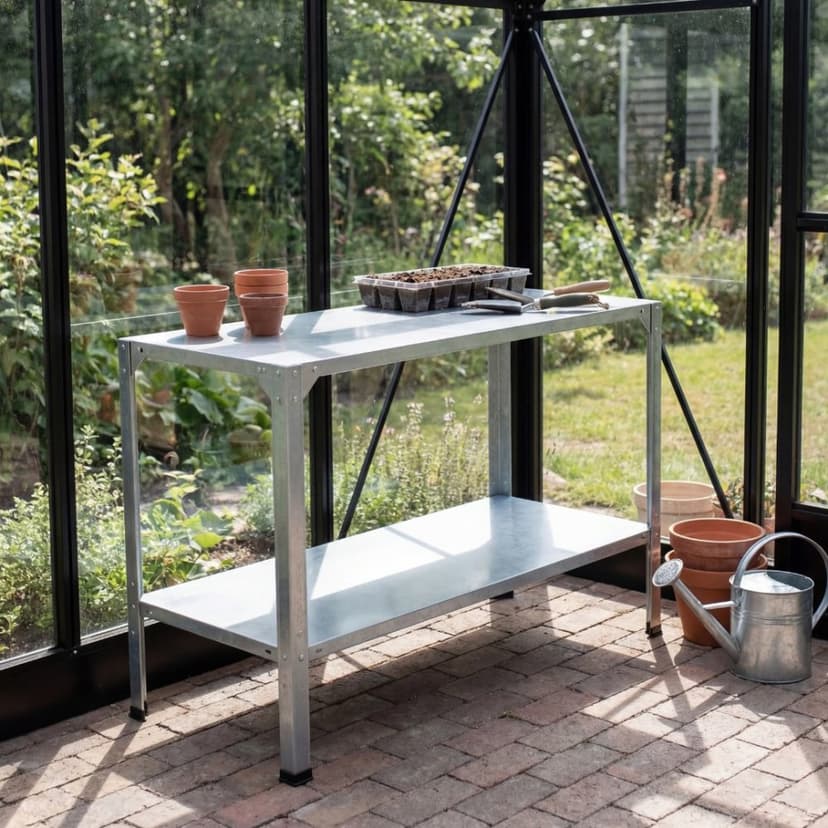 Växthusbord med 2 hyllplan  Stilrent och lättplacerat odlingsbord 115×50×80 cm