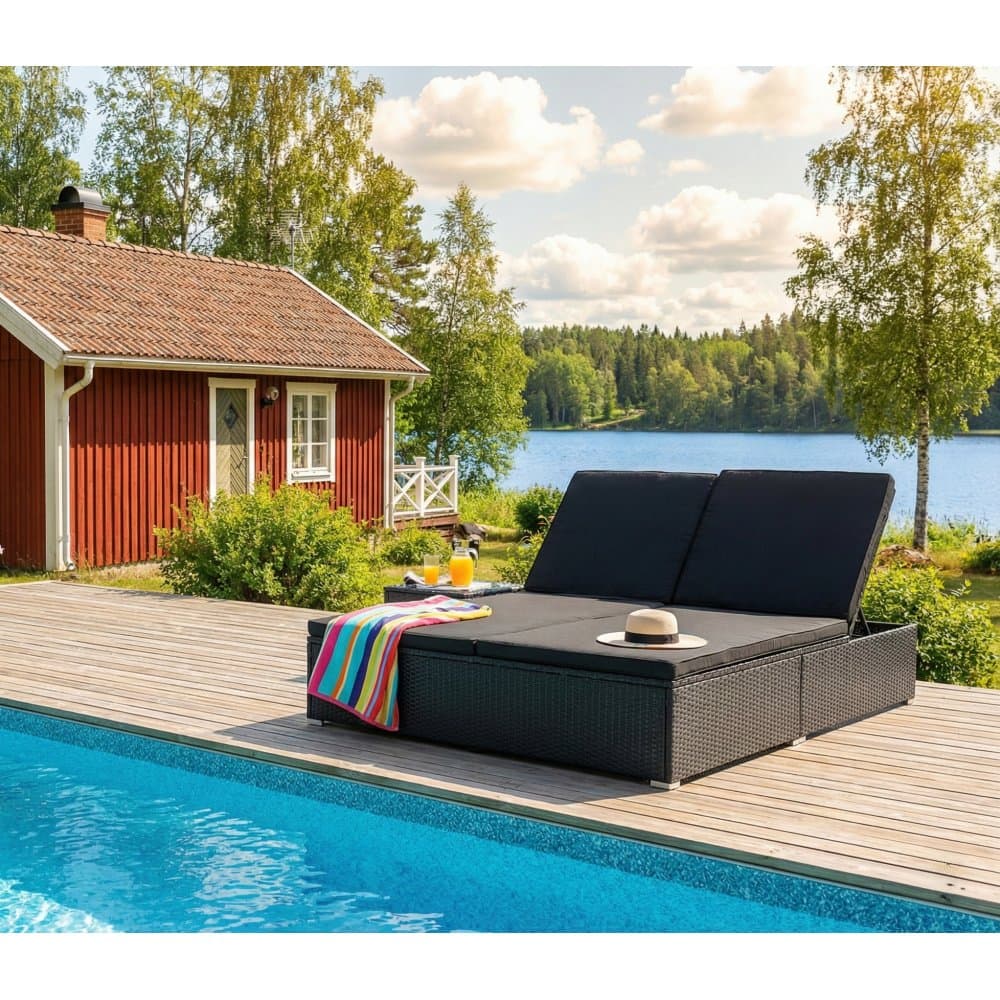 Solsäng 200×160 cm  Extra bred solsäng i svart | Glyxnäs