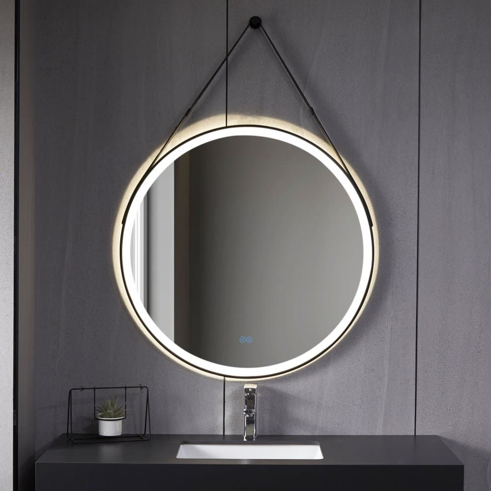 Rund spegel 60cm | Hängrem | LED-belysning & anti-fog