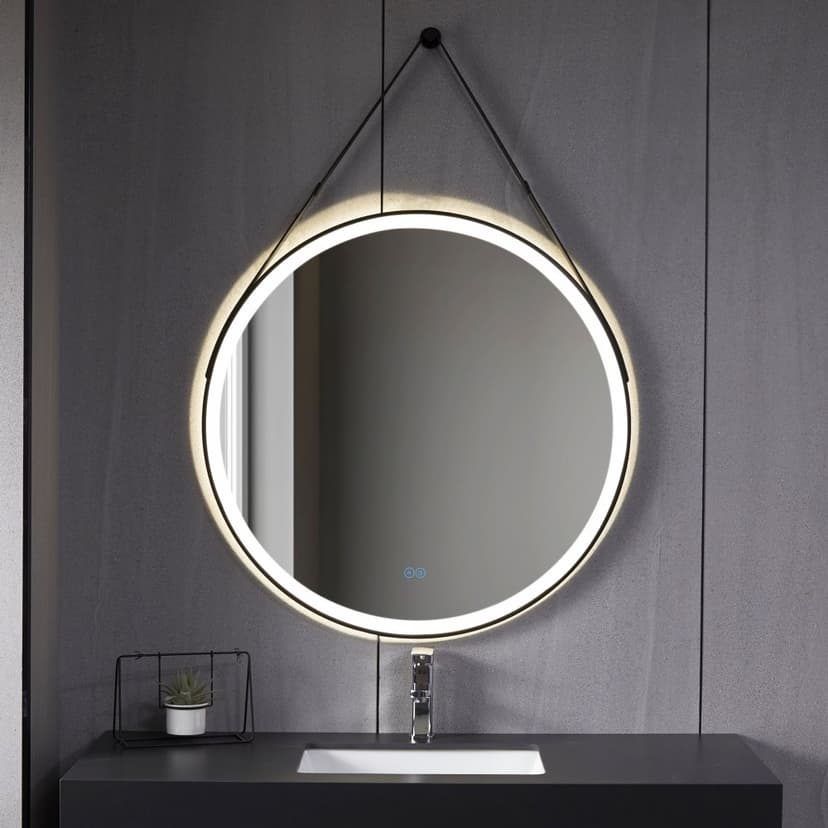 Rund spegel 60cm | Hängrem | LED-belysning & anti-fog