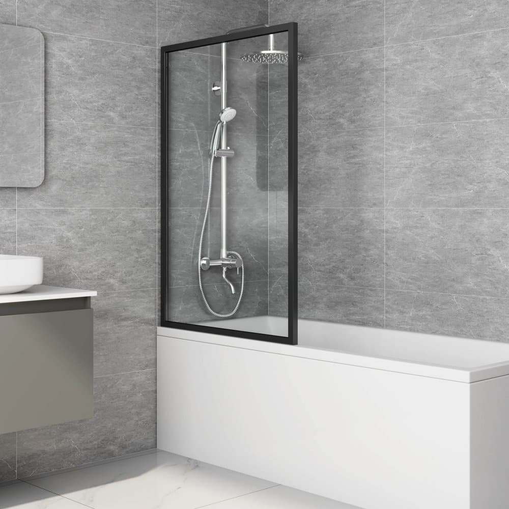 Duschvägg badkar 140x80cm | Svarta profiler | Klara