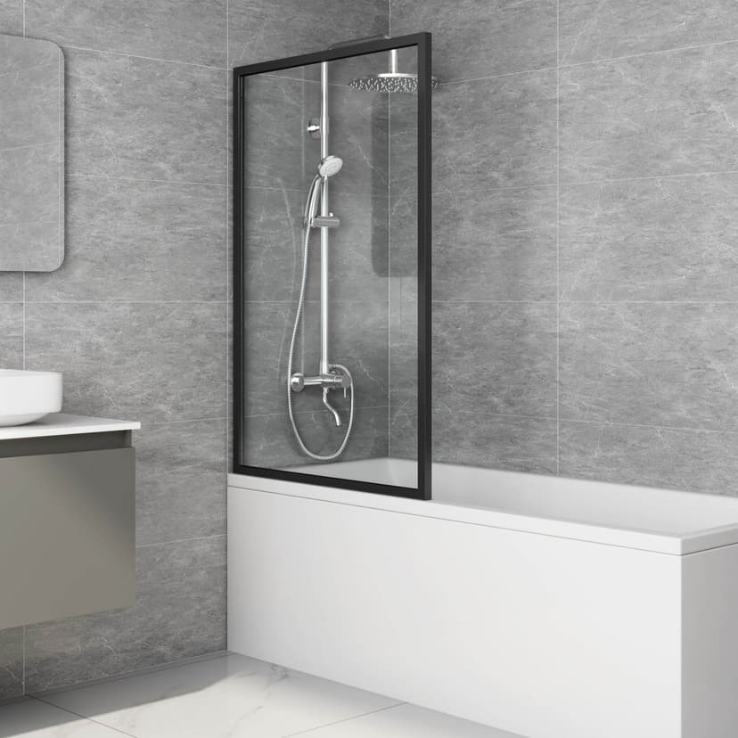 Duschvägg badkar 140x80cm | Svarta profiler | Klara