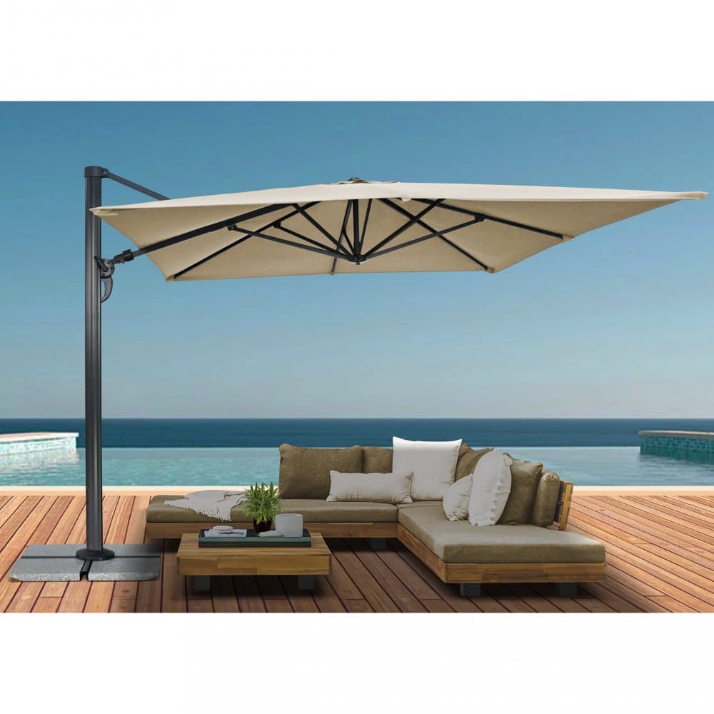 Rektangulärt premiumparasoll 3x4m | Kraftig konstruktion | Beige