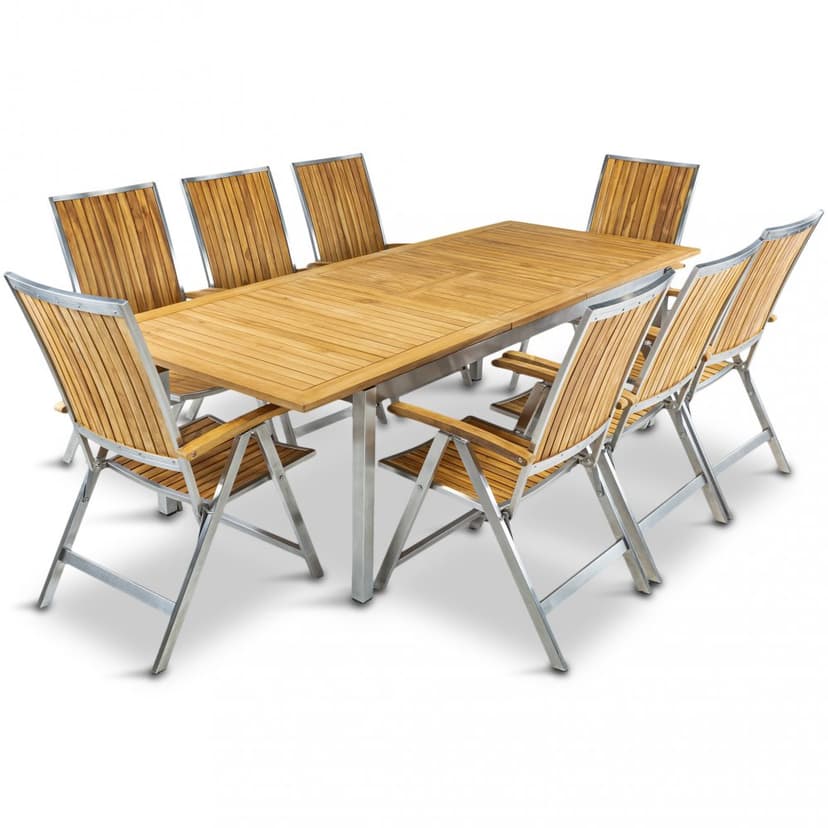 Förlängningsbart matbord 200-250cm - Rostfritt stål och teak