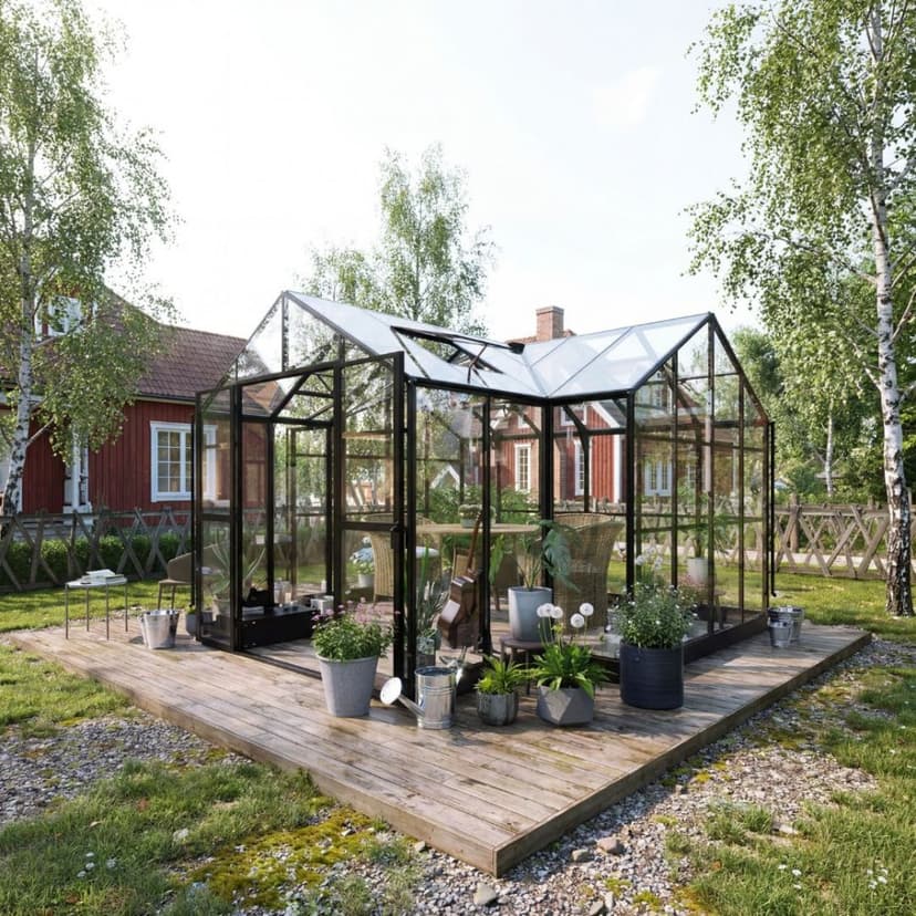 T-format växthus 12,4  m² | 4  mm säkerhetsglas & 6  mm polykarbonat | 5 års ramgaranti