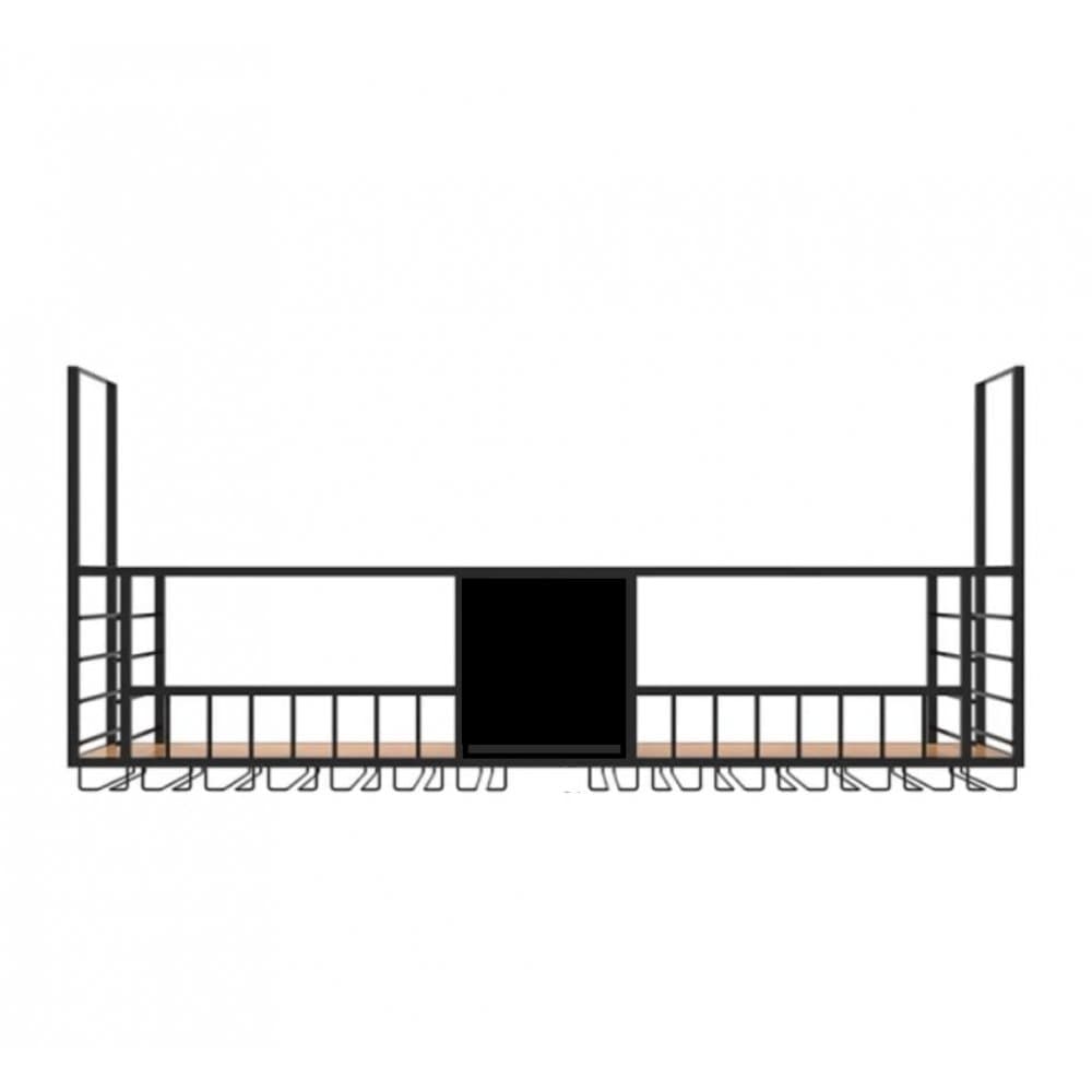 Takhängd vinhylla i svart metall | Plats för vin & vinglas | 120 cm | Svart