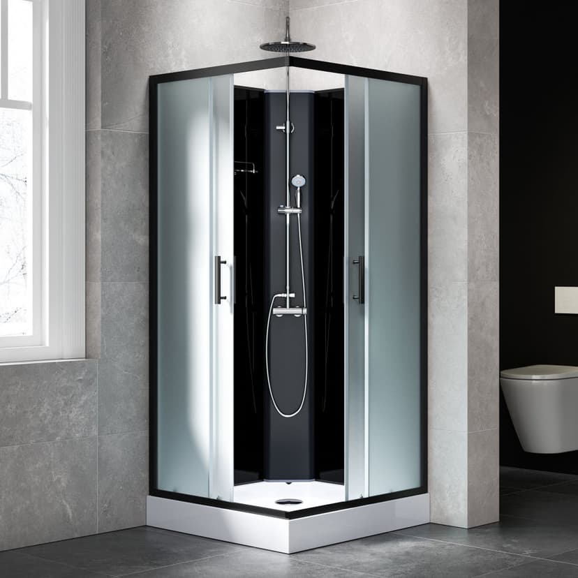 Komplett duschkabin med regndusch | Svart