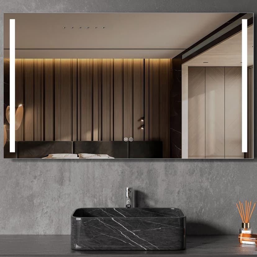 Badrumsspegel 60x70cm | LED-lyse sidor & anti-fog | Rektangulär