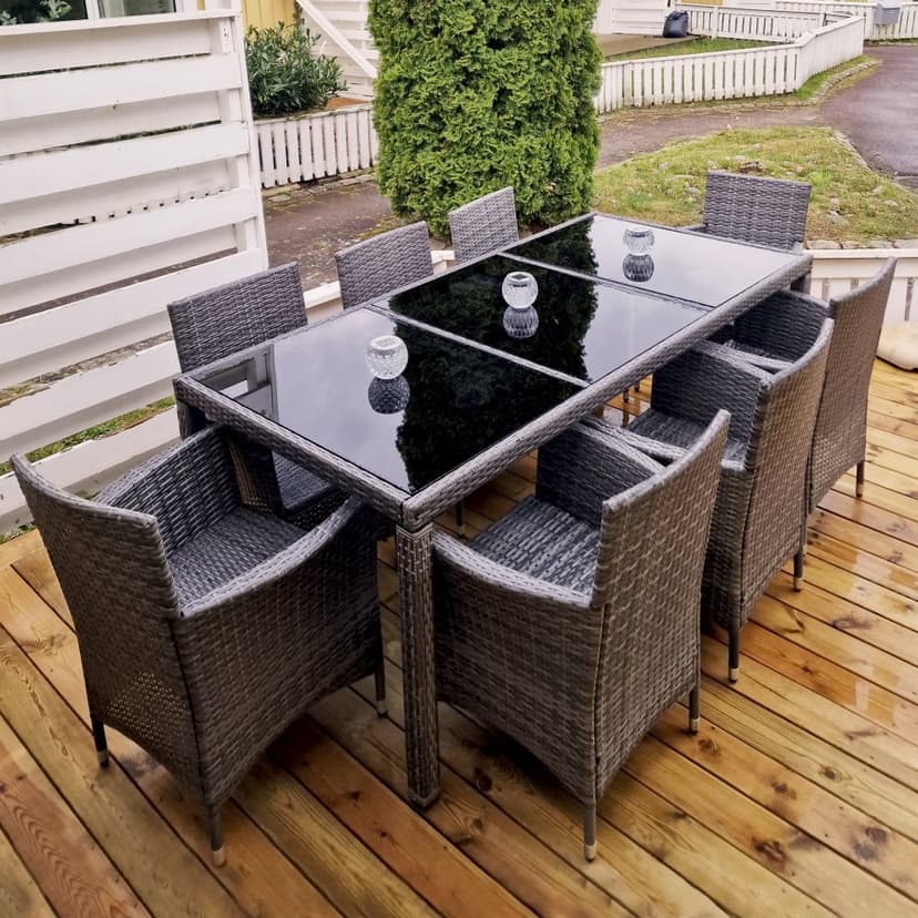 Matgrupp utemöbler med 8 stolar | Dynor ingår | Grå | Lyfco Lysekil