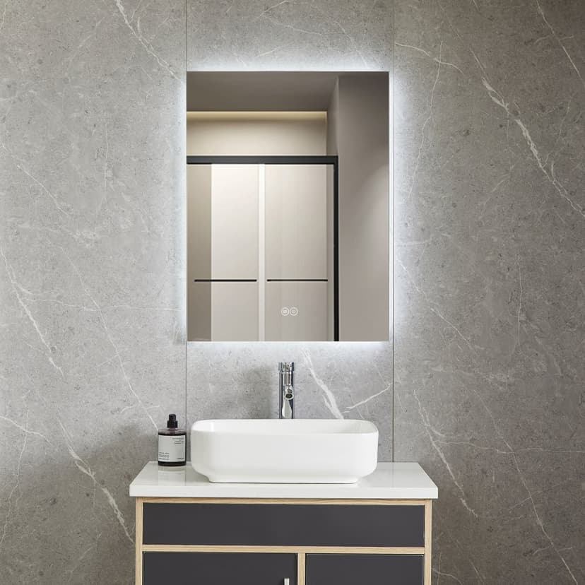 Badrumsspegel 60x80cm | LED-lyse & anti-fog | Rektangulär