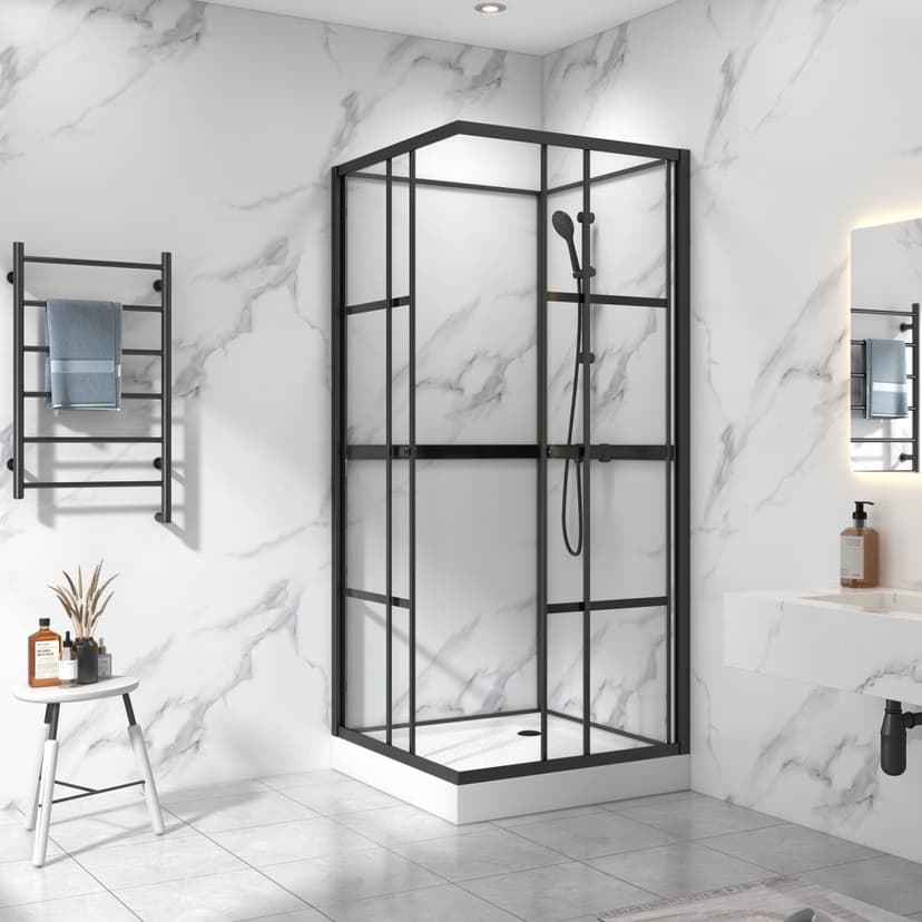 Komplett duschkabin 80x80x215cm | Spröjsad industriell design | Svart