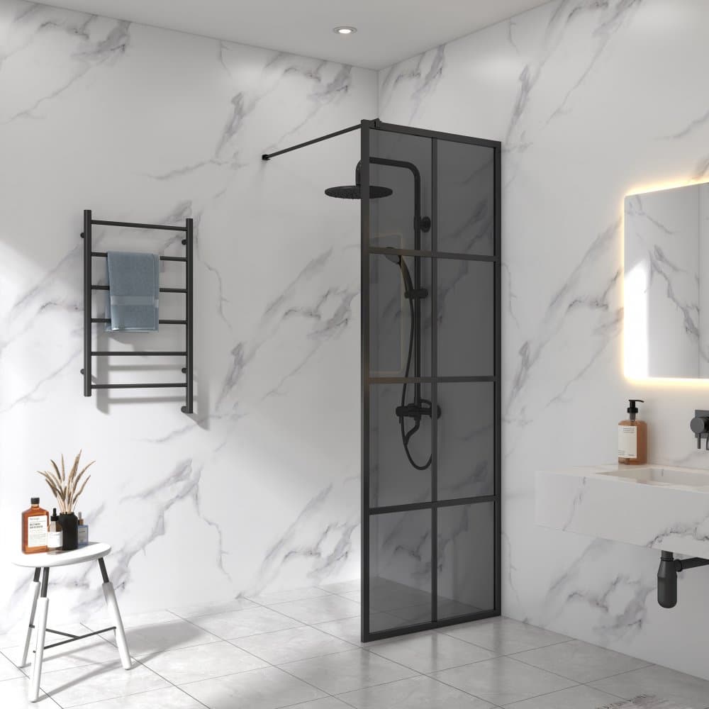 Duschvägg 70x200cm | Svarttonat glas och spröjs