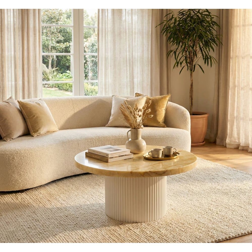 Runt soffbord i travertin-look | Ø80 cm | Laxö