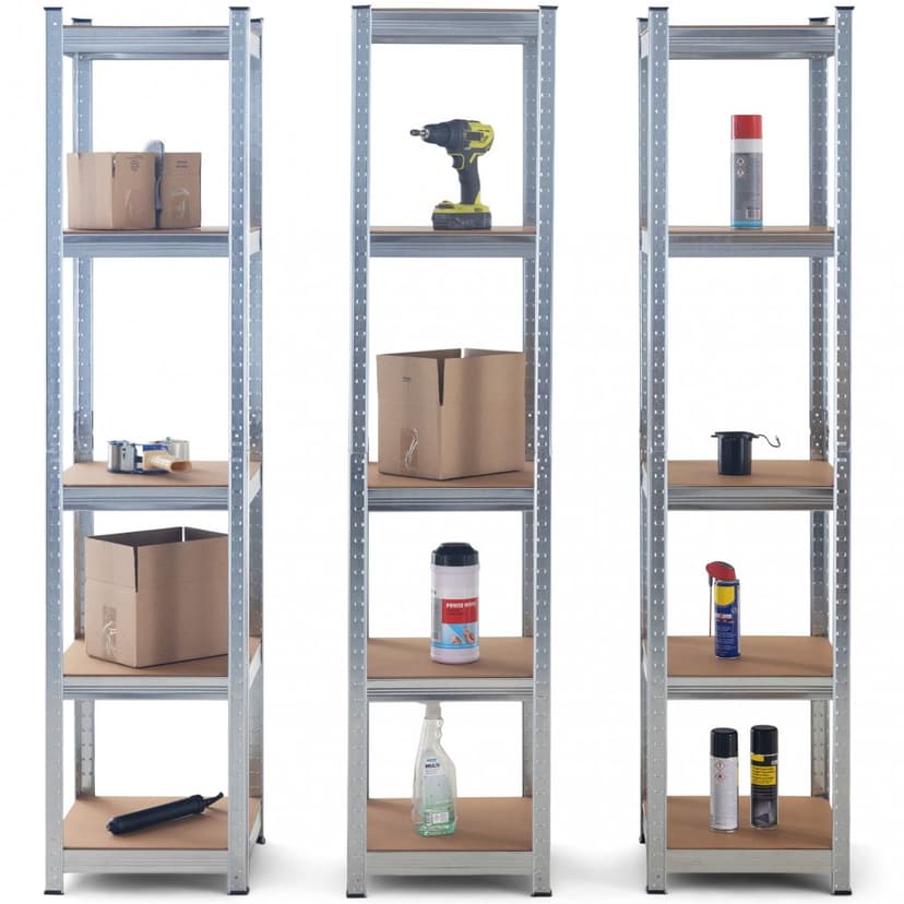 Tre förvaringshyllor 40x40x180cm | Galvaniserat stål