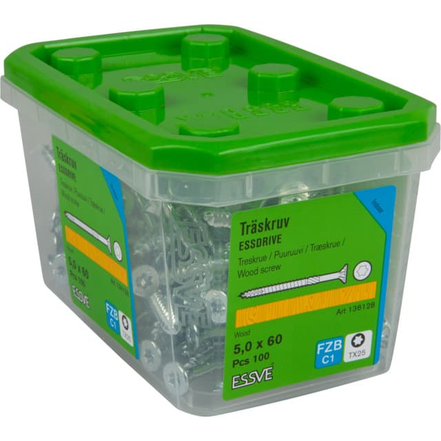 TRÄSKRUV 5,0X60 FH FZB 100ST ESSDRIVE TX25 | Beijerbygg Byggmaterial