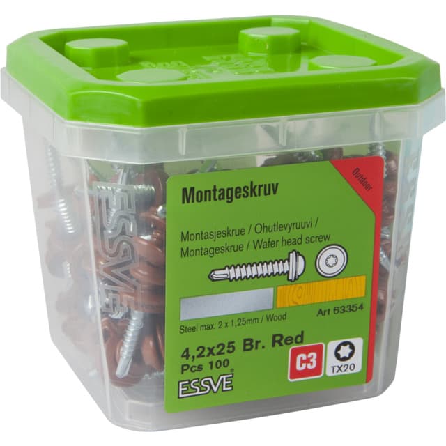 MONTAGESKRUV TRÖD 4,2X25 100ST RAL8004 M RFR BRICKA | Beijerbygg Byggmaterial