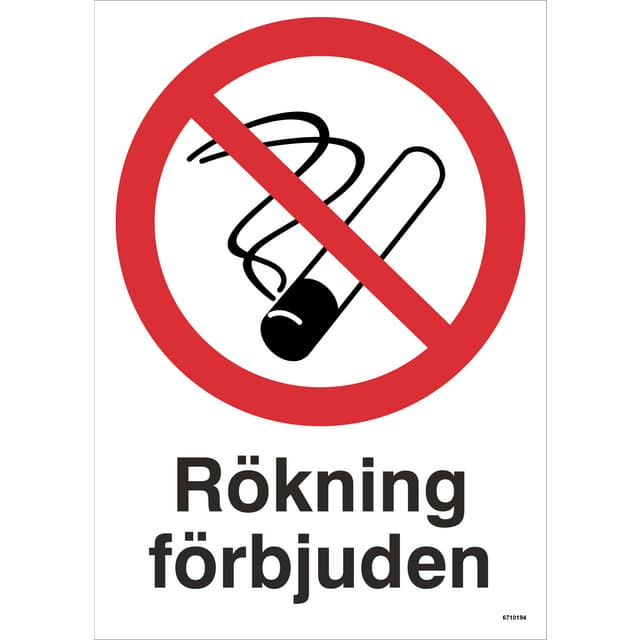 SKYLT UNIGRAPHICS RÖKNING FÖRBJUDEN PLAST 210X297MM | Beijerbygg Byggmaterial