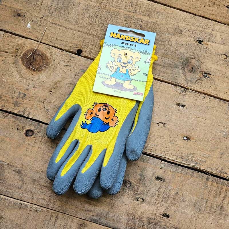 Barnhandske Bamse strl 5, slitstark Bamsehandske för barn. Gummidoppade fingrar