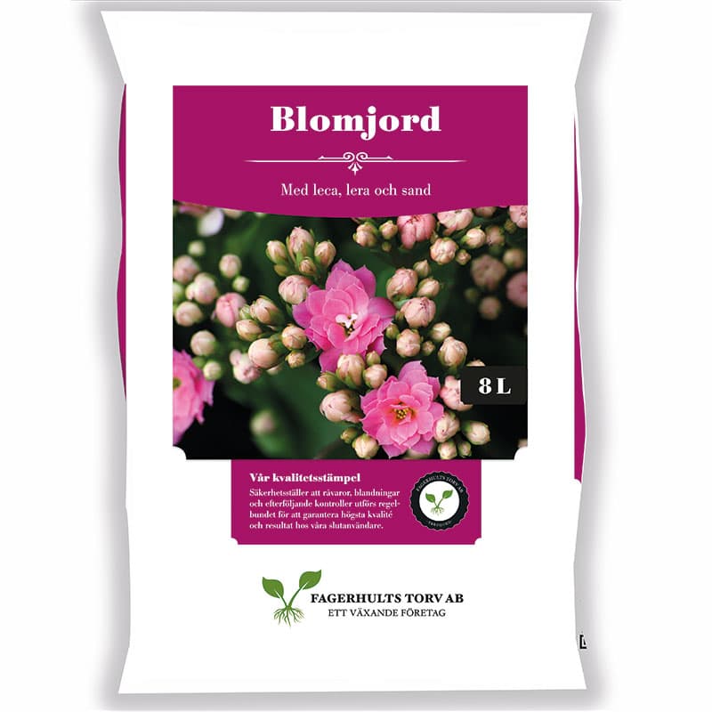 Blomjord 8 L, torvbaserad jord med leca sand och lera för god struktur och näringshållning