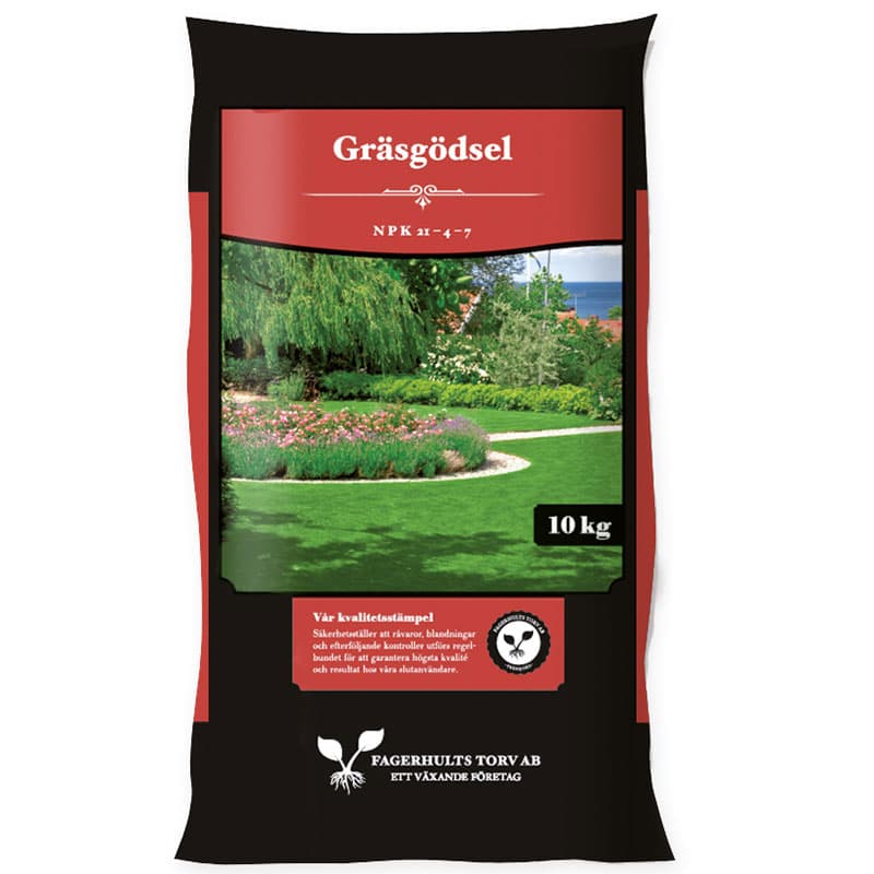 Gräsgödsel 10 kg, NPK 21-4-7 som stärker gräsmattan och ökar konkurrensen mot mossa