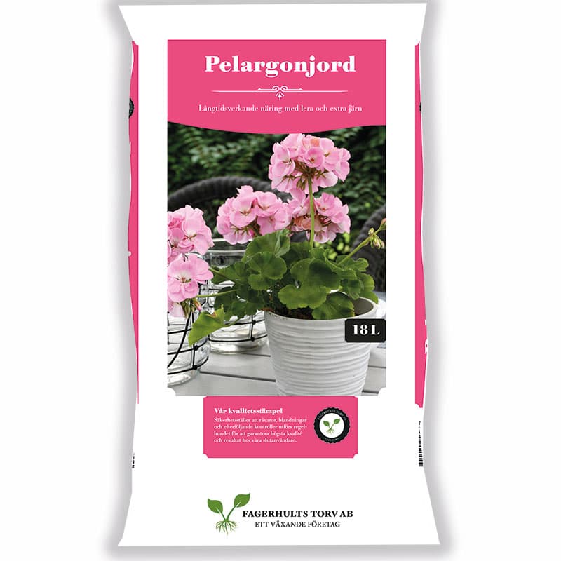 Pelargonjord 18 L, luftig jord med lera och sand särskilt anpassad för alla pelargoner