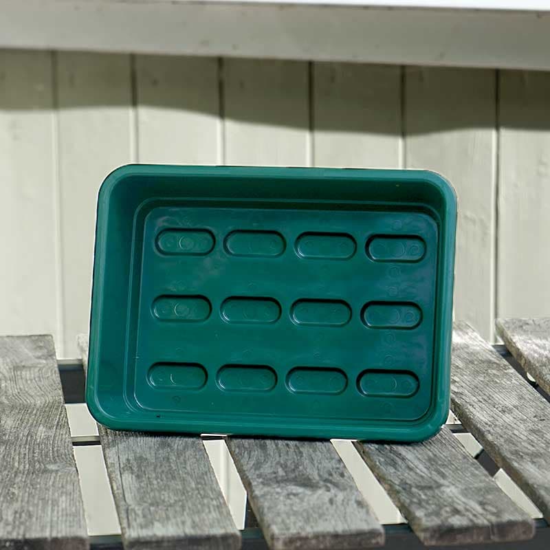 Liten odlingslåda, grön, 23x17x6 cm, av återvunnen plast, perfekt för frösådder och groddar.