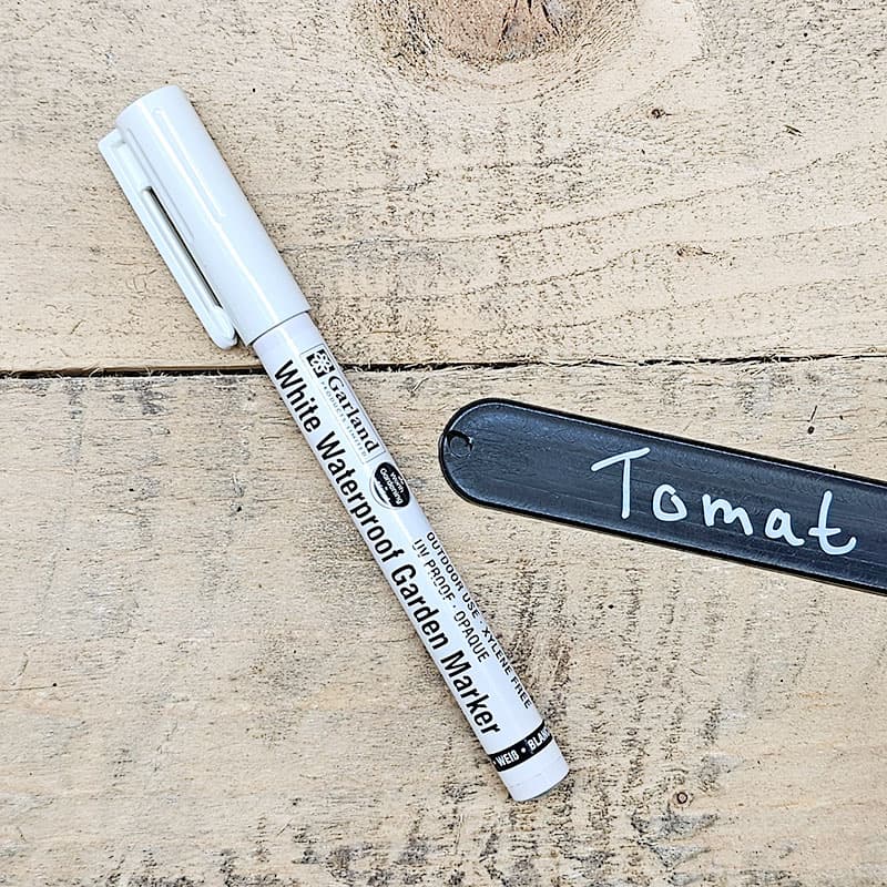 Etikettpenna Garden Marker, vit, vattentålig, skriver på plast, trä, gummi, stål, bleknar inte.