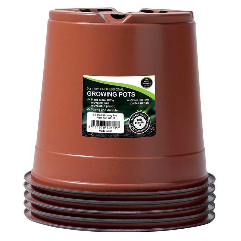 Planteringskruka 14 cm, 5-pack, 12,5 cm höjd, 100 % återvunnen plast, dränerande botten.