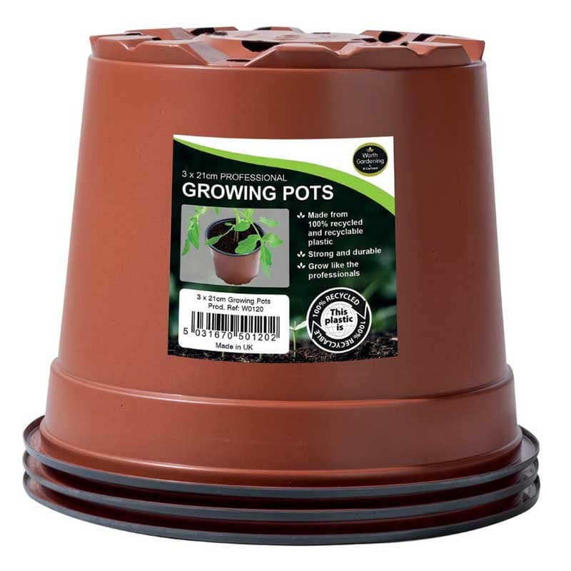 Planteringskruka 21 cm, 3-pack, diameter 21 cm, höjd 16 cm, återvunnen plast, för större växter.