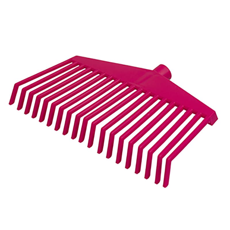 Trädgårdsräfsa ergonomisk cerise, 37 cm bred, lätt PP-räfsa  med ergonomisk vinkel