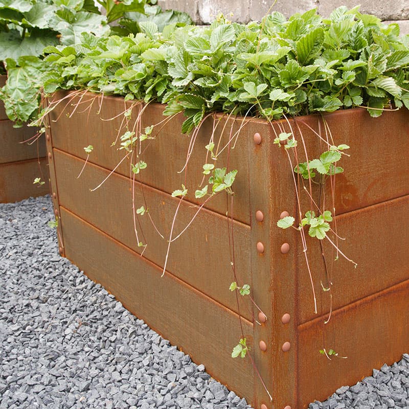 Odlingslåda cortenplåt 80x120x60 cm, 2 mm tjock, svensktillverkad, 3 nivåer, djup 60 cm.