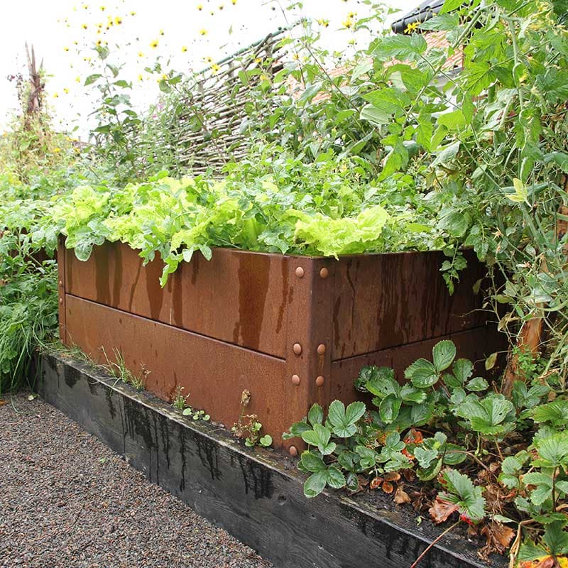 Odlingslåda cortenplåt 80x120x40 cm, 2 mm tjock, svensktillverkad, 40 cm djup, 2 nivåer.