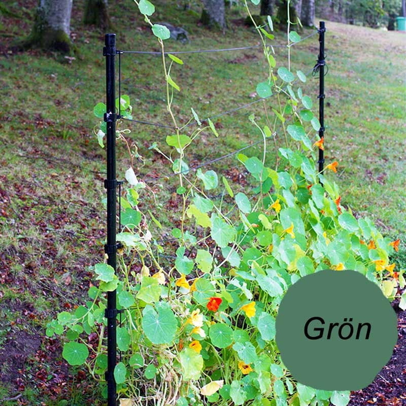 Trådspaljé, grön, höjd 150 cm, bredd 0-200 cm, galvaniserad stålplåt, UV-stabiliserad plast, 14 m polyesterlina.