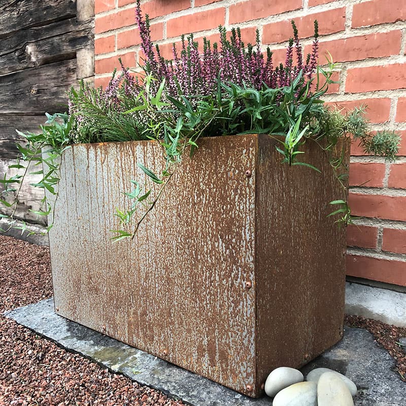 Kruka corten utan botten, gyllenbrun, 45 x 75 x 55 cm, 2 mm cortenstål, hållbar, 27 kg, lätt att montera.